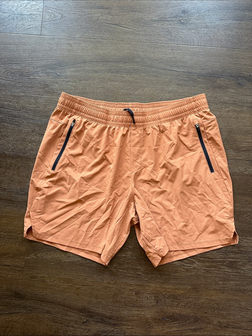 all in motion Men's Coral Orange Athletic Shorts with Black Zippers
